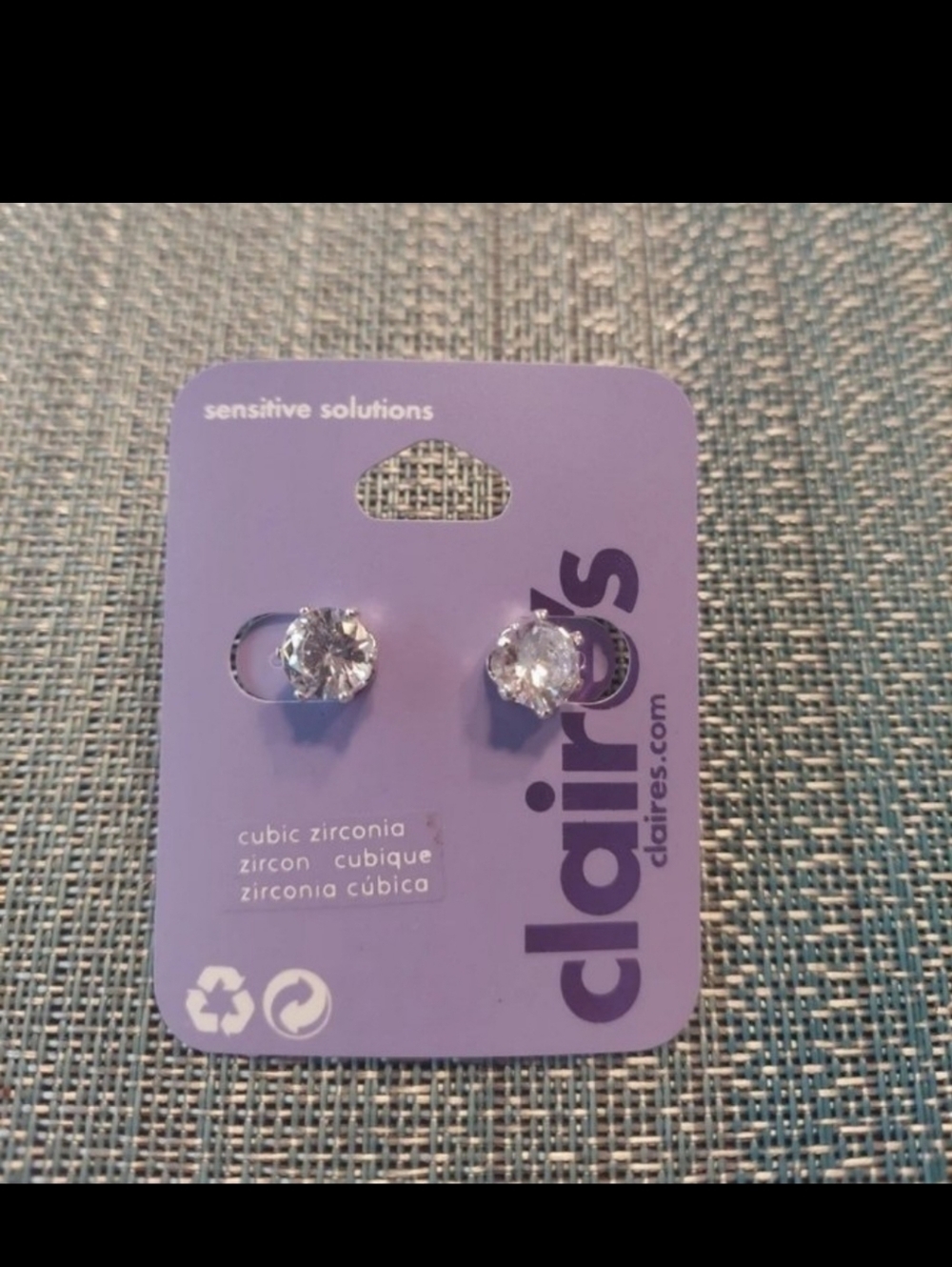 Sensitive Solutions 6mm Cubic Zirconia Round Post Earrings BNWT SO